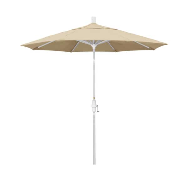 California Umbrella 7.5 ft. Matted White Aluminum Market Patio Umbrella Collar Tilt Crank Lift in Antique Beige Sunbrella