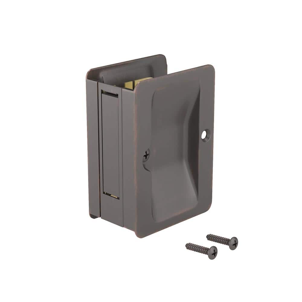 Oil-Rubbed Bronze Rectangular Pocket Door Pull with Passage Lock