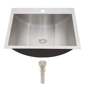 21 in. Drop-in Bathroom Sink in Brushed Gray Stainless Steel with Pop-up Drain and Arc-shaped Bottom