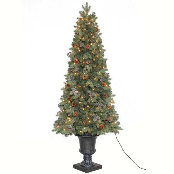 Home Accents Holiday 6.5 ft. Greenland Potted Artificial Christmas Tree with 250 Clear Lights