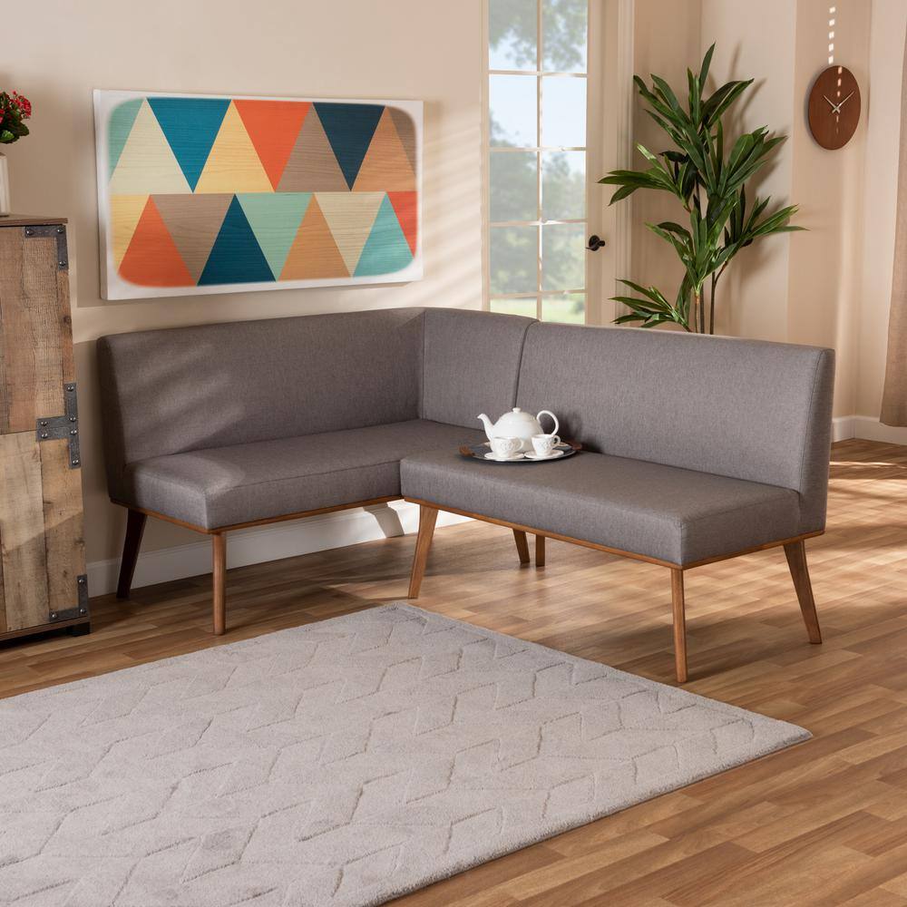 Odessa Mid-Century Modern Grey and Walnut 2-Piece Dining Nook Set