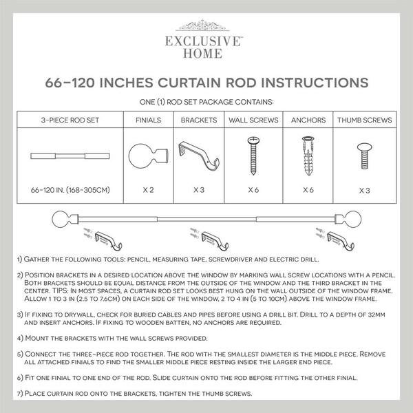 EXCLUSIVE HOME Regal 66 in. - 120 in. Adjustable Length 1 in. Dia Single  Curtain Rod Kit in Bronze with Finial RD014890DSEHB1 A659 - The Home Depot