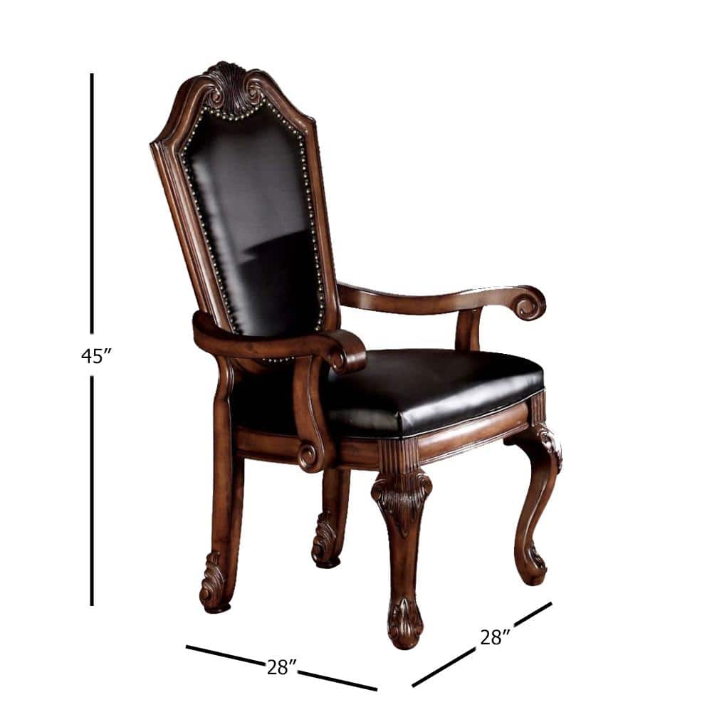 Chateau De Ville Black Faux Leather and Cherry Wood Arm Chair