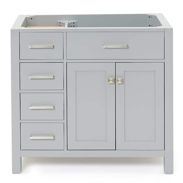 Bristol 36 in. W x 21.5 in. D x 34.5 in. H Freestanding Bath Vanity Cabinet without Top in Grey