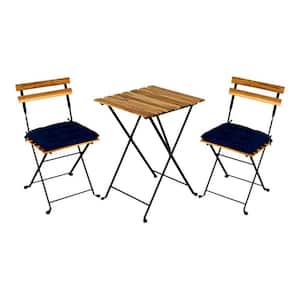 URTR Patio Furniture 3-Piece Wood Square Outdoor Bistro Set Folding Bistro  Set with Table and Chairs, Navy Blue Cushion HY01463Y - The Home Depot