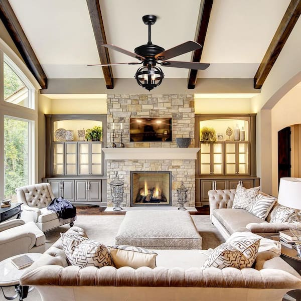 52 in. Indoor Matte Black Ceiling Fan with Light and Remote Control
