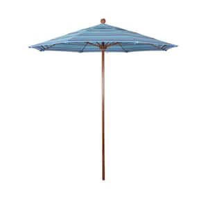 7.5 ft. Woodgrain Aluminum Commercial Market Patio Umbrella Fiberglass Ribs and Push Lift in Dolce Oasis Sunbrella
