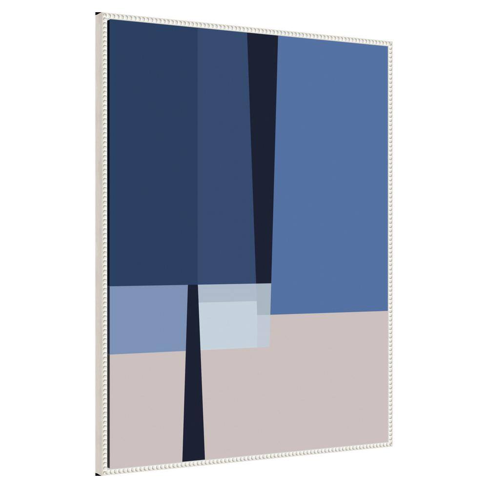 Blue Lines Abstract Canvas Art with White Floater Frame