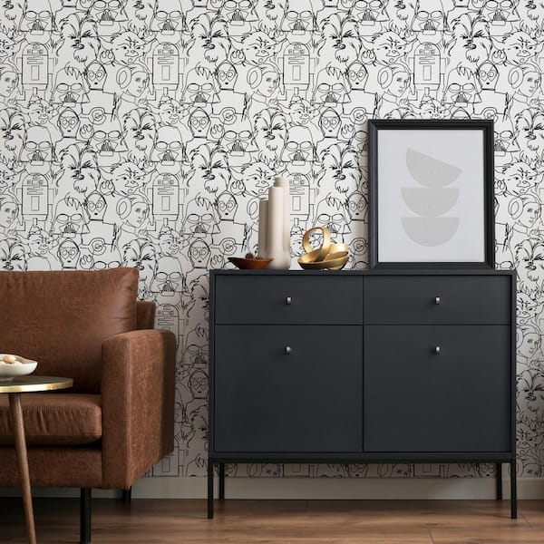 Star Wars Saga Line Sketches Black Vinyl Peel and Stick Matte Wallpaper 30.75 sq. ft.