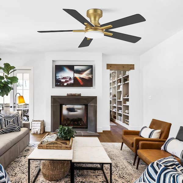 42 in. Smart Outdoor Indoor Gold Flush Mount Ceiling Fan with RGB LED Lights and APP/Remote Control, Dimmable, 6 speeds