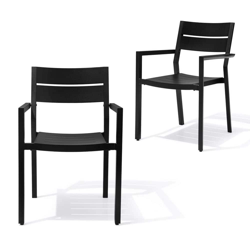 Outdoor Aluminum Dining Chairs with Armrest Patio Stackable Chairs Set of 2 in Black price history on PriceWatchPro