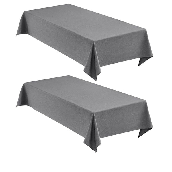 52 in. W x 70 in. L Solid Grey Polyester Tablecloth Set Linen Texture Water Resistant for Dining and Outdoor (Set of 2)