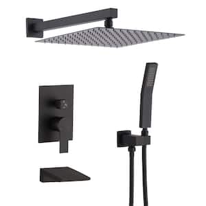 1-Spray 10 in. Square Rain Shower Wall Mount Fixed and Handheld Shower Head Flow rate 2.5 GPM in Matte Black