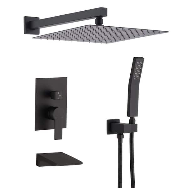 Lukvuzo 1-Spray 10 in. Square Rain Shower Wall Mount Fixed and Handheld Shower Head Flow rate 2.5 GPM in Matte Black