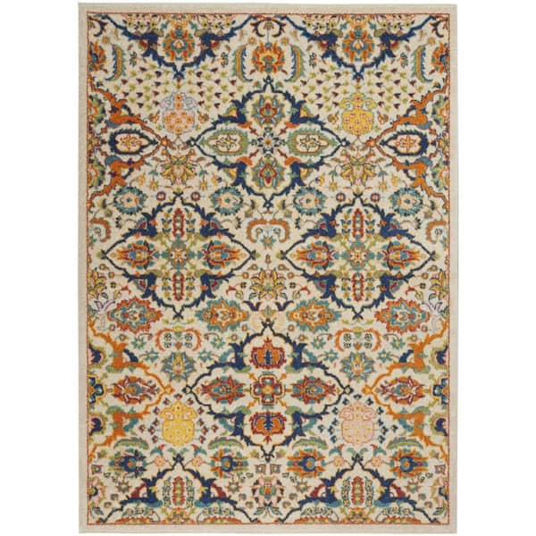 5' X 7' Ivory Floral Power Loom Area Rug