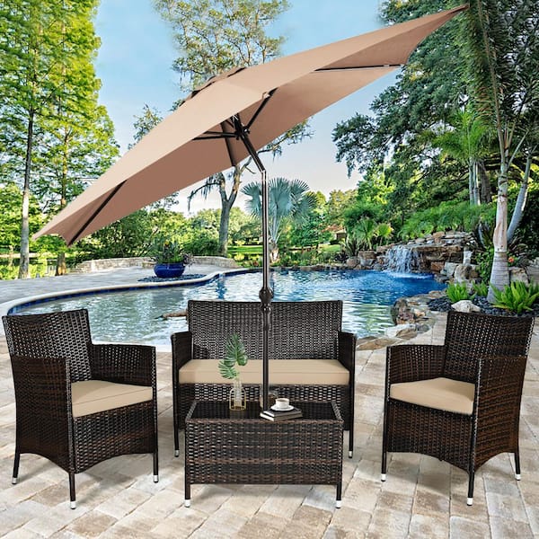 9 ft. Steel Market Tilt Patio Umbrella in Beige with Crank