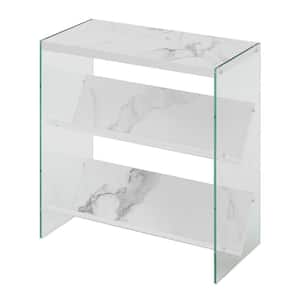SoHo 27.75 in. H White Faux Marble/Glass 3 Shelf Accent Bookcase