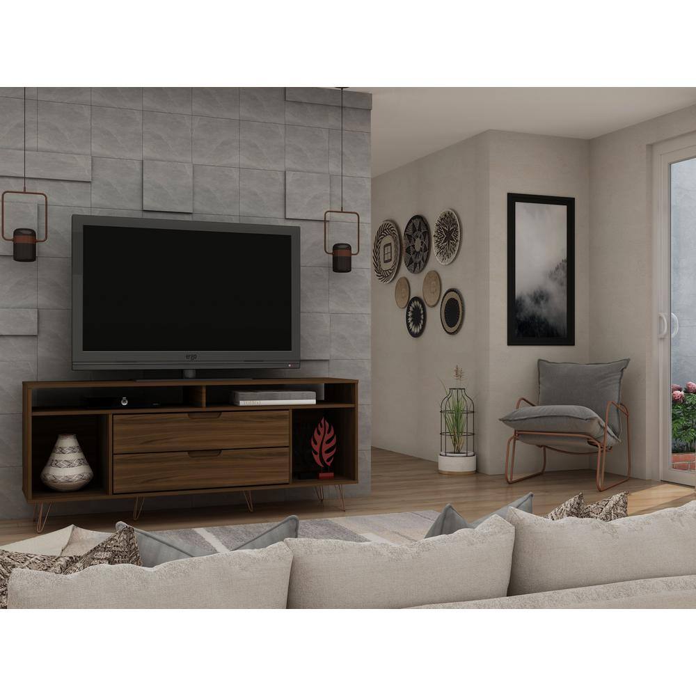 Brown MDF Mid-Century Modern TV Stand with Cabinet