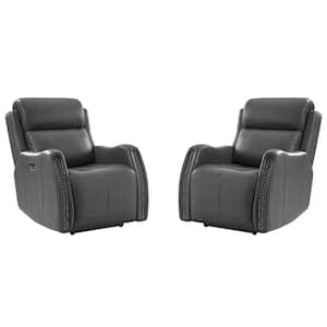 Carina Grey Traditional 33 in. Wide Dual Motor Power Recliner with USB Set of 2