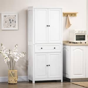 3-Shelf White 72.5" Pinewood Large Kitchen Pantry Storage Cabinet, Freestanding Cabinets with Doors