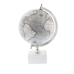 14 in. White Marble Decorative Globe