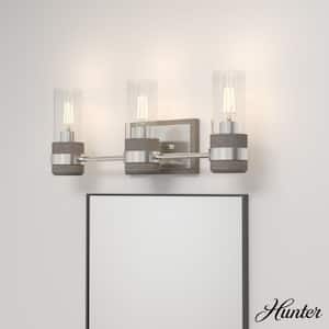 River Mill 21.5 in. 3-Light Brushed Nickel Vanity Light with Clear Seeded Glass Shades