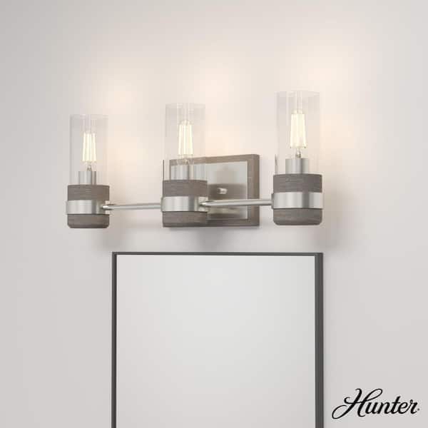 River Mill 21.5 in. 3-Light Brushed Nickel Vanity Light with Clear Seeded Glass Shades
