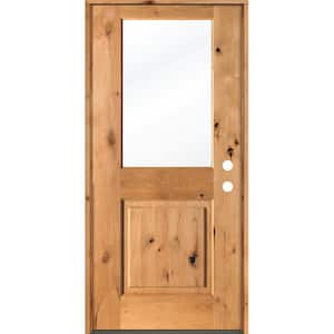 32 in. x 80 in. Rustic Knotty Alder Wood Clear Glass Half-Lite Clear Stain Left Hand Inswing Single Prehung Front Door