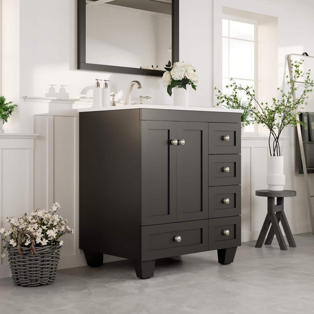 Espresso 28" Bathroom Vanity with White Quartz Top and Undermount Sink