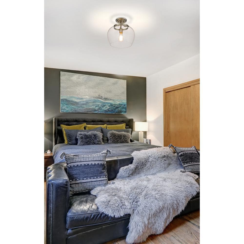 Joliet 13" Brushed Nickel Semi-Flush Mount with Bordeaux Glass Shade