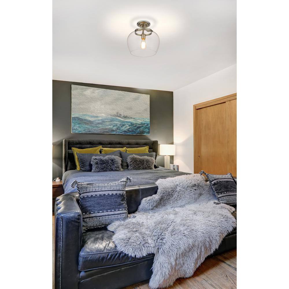 Joliet 13" Brushed Nickel Semi-Flush Mount with Bordeaux Glass Shade