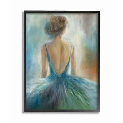 "Ballet Girl Blue Orange Figure Painting" by Third and Wall Framed Abstract Wall Art 14 in. x 11 in.