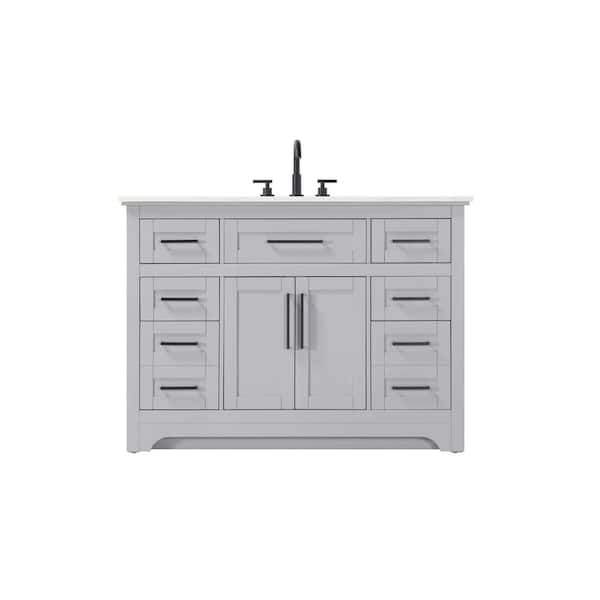 48 in. Single Sink Freestanding Grey Bath Vanity with Marble White Engineered Marble Top