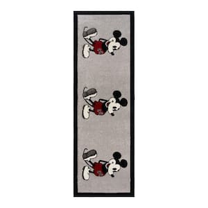 Mickey Mouse Bravo Classic Pose Gray 3 ft. x 8 ft. Border Indoor Runner Rug