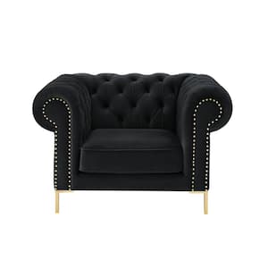 Journie Black Upholstered Velvet Club Chair With Button Tufted