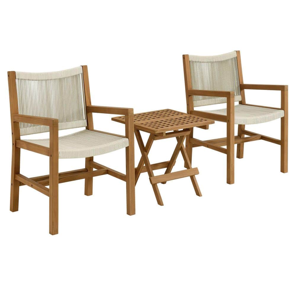 MODWAY Vienna 3-Piece Outdoor Patio Teak and Rope Armchairs with