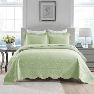 TX66 Elegantly Embroidered King Size Cotton Oversized Quilt Bedspread Set