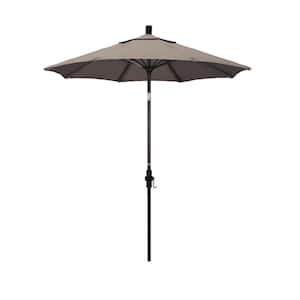 7.5 ft. Bronze Aluminum Pole Fiberglass Ribs Market Collar Tilt Crank Lift Outdoor Patio Umbrella in Taupe Sunbrella