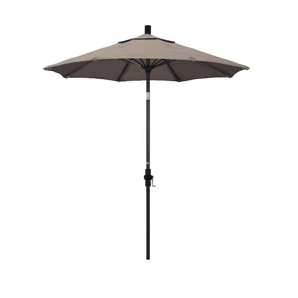 7.5 ft. Bronze Aluminum Pole Fiberglass Ribs Market Collar Tilt Crank Lift Outdoor Patio Umbrella in Taupe Sunbrella