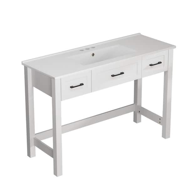 Upgrade 48 in. Freestanding White Bath Vanity with White Ceramic Top Unassembled, Good for Wheelchair Users