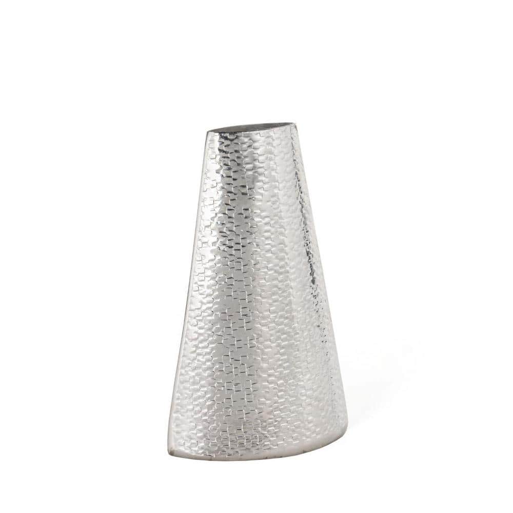 10" Silver Hammered Aluminum Cylinder Table Vase