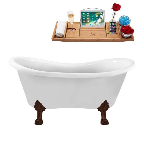 Streamline 62 in. x 31 in. Acrylic Clawfoot Soaking Bathtub in Glossy White with Matte Oil Rubbed Bronze Clawfeet and Pink Drain