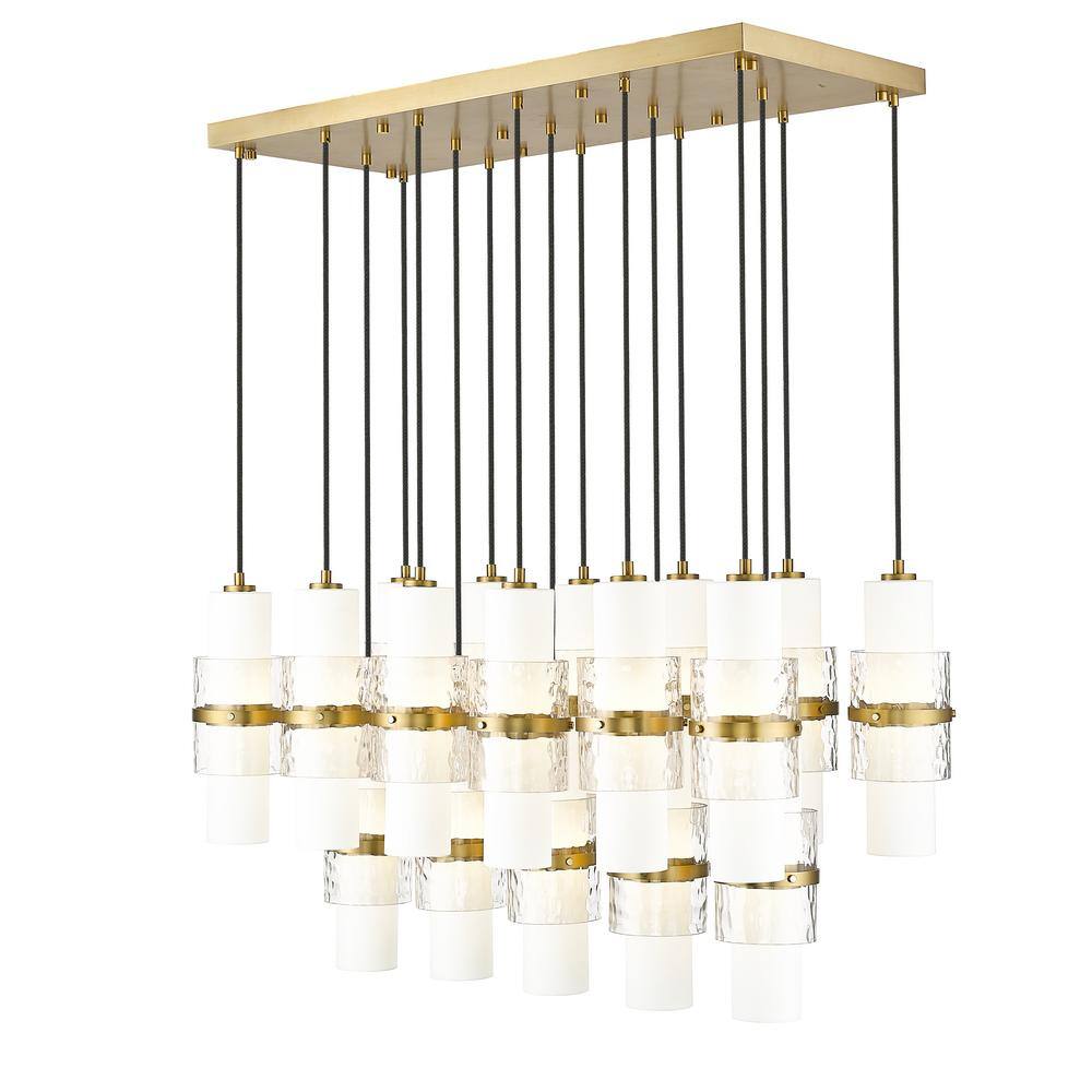 Cayden 42 in. 17-Light Modern Gold Linear Chandelier with Clear Plus Etched
