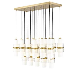 Cayden 42 in. 17-Light Modern Gold Linear Chandelier with Clear Plus Etched Opal Glass Shades