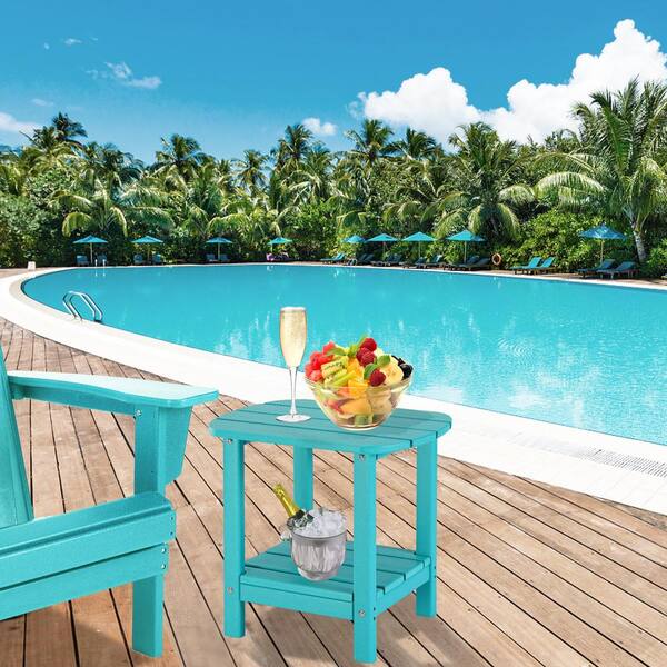 Waterproof Double Tier Turquoise Oval HDPE Plastic 18 in. Outdoor