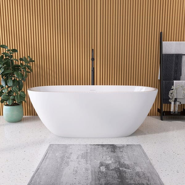 Moray 65 in. x 29 in. Acrylic Flatbottom Freestanding Soaking Non-Whirlpool Bathtub with Pop-up Drain in Matte White