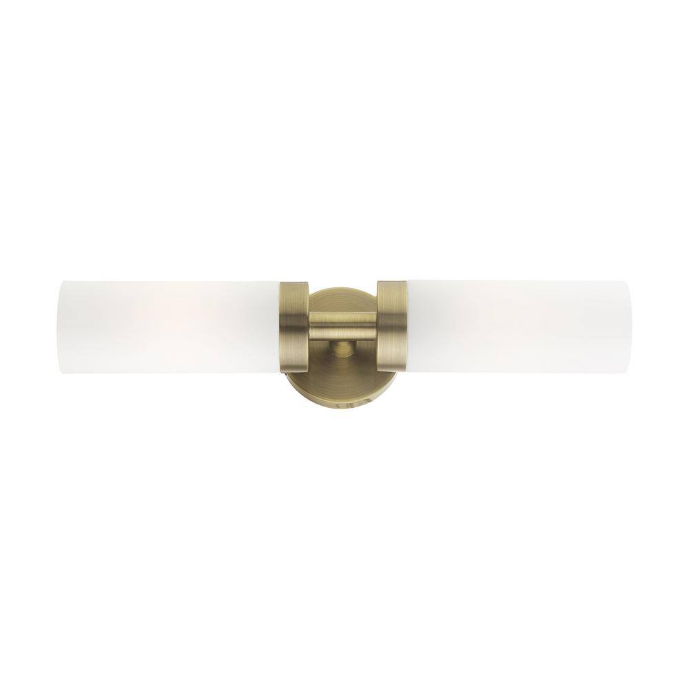 Aero Antique Brass 2-Light Vanity with Satin Opal White Glass