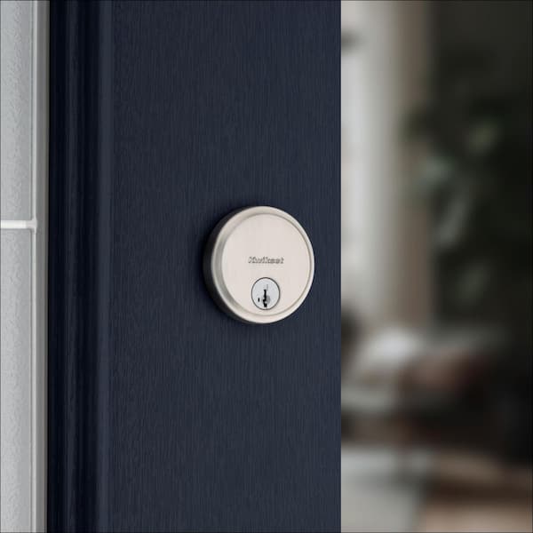 Hometown Satin Nickel Round Rose Low Profile Single Cylinder Deadbolt Featuring SmartKey Security