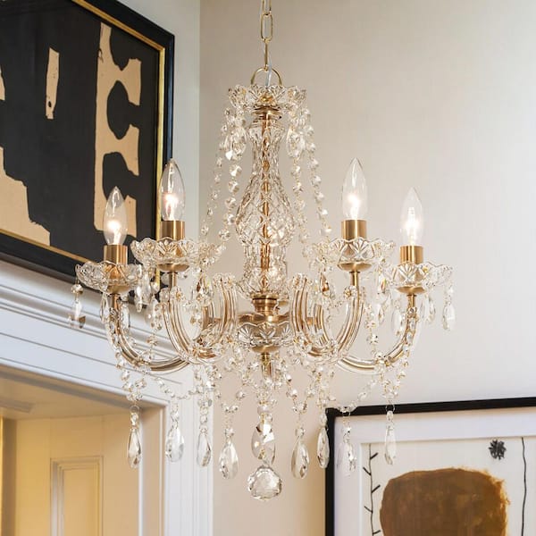 Rennnsan Soralis 18.9 in. 5-Light Brass Crystal Chandelier with