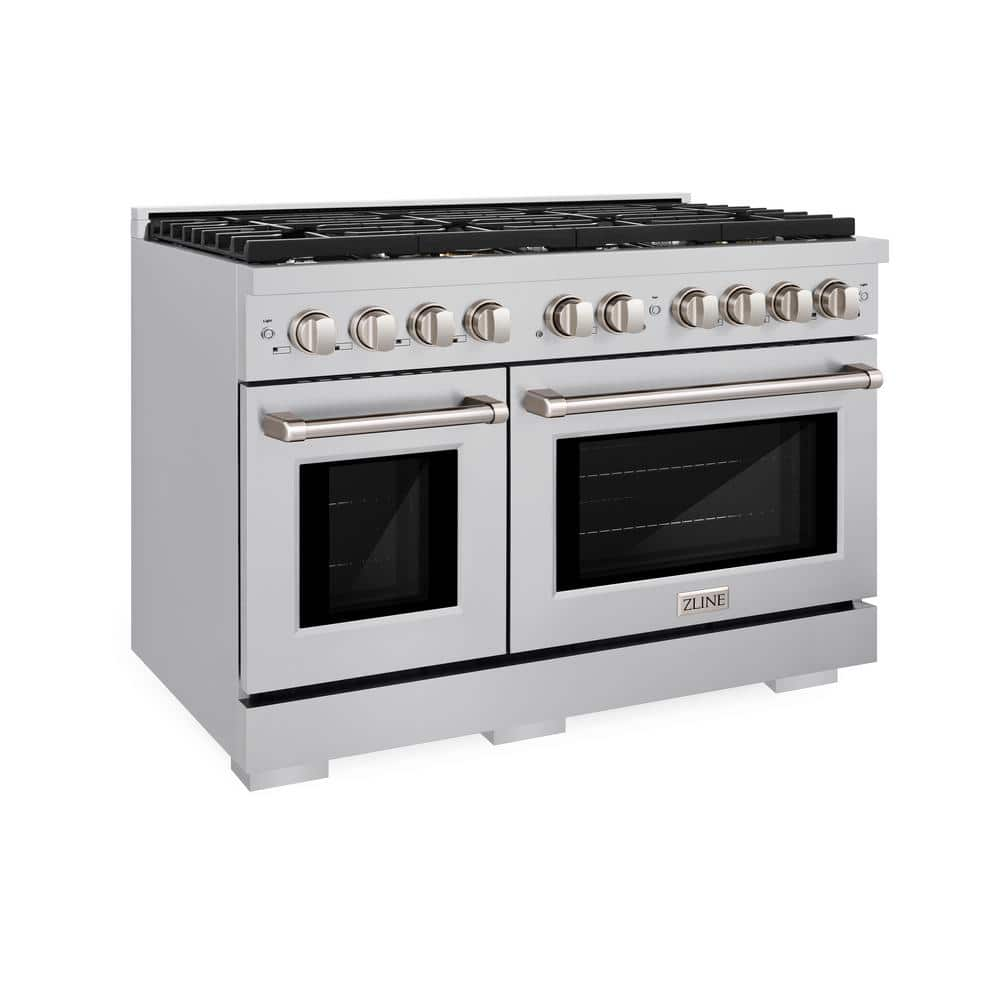 ZLINE Kitchen and Bath 48 in. 8 Burner Double Oven Freestanding Gas ...